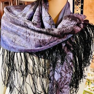 Large signed 100% silk purple shawl scarf